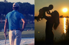 Golfer, baby and woman silhouette