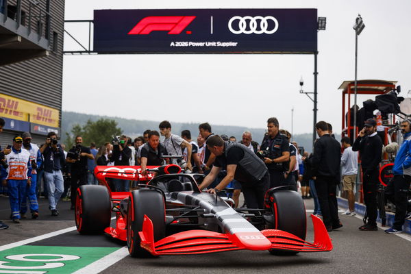 A show model Audi Formula 1 car after announcing that Audi will join the F1 from the 2026 season as a power unit supplie