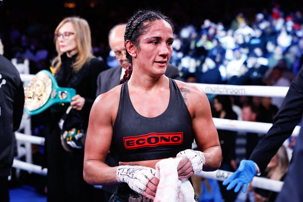 NEW YORK, NY &#8211; FEBRUARY 04: Amanda Serrano reacts after defeating Erika Cruz to become the undisputed featherweight cham