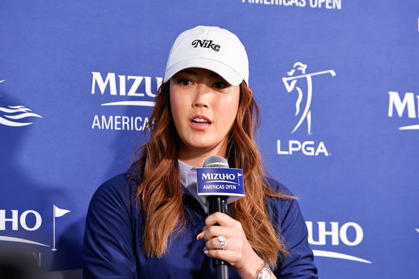 JERSEY CITY, NJ &#8211; MAY 30: Michelle Wie West of the United States is interviewed prior the LPGA, Golf Damen Mizuho Americ