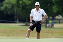 COLLEGE GROVE, TN &#8211; JUNE 23: LIV Golf CEO Greg Norman watches a putt during the final round of LIV Golf Nashville, June